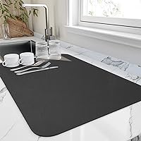 Dish Drying Mat for Kitchen Counter, Heat Resistant Drainer Mats with Non-slip Rubber Backed, Hide Stain Kitchen Super Absorbent Draining Mat, Easy to Clean Dish Rack Pad, Black 16