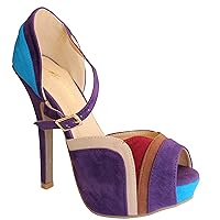Women's Faux Suede Peep Toe Platform High Heels Sandals, Purple
