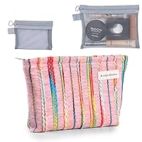 Rainbow Makeup Bag Travel Cute Zipper Cosmetic Bag for Women Large Capacity Canvas Makeup Bags Pouch Aesthetic Makeup Organizer Bag Portable Toiletry Bag,Pink