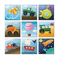 Stupell Industries Playful Vibrant Construction Vehicles Blue Yellow Green, Designed by Make Much Studios Canvas Wall Art, 9pc, Each 12 x 12