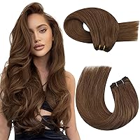 Moresoo Remy Weft Hair Extensions Human Hair Brown Sew in Hair Extensions Light Brown Double Weft Sew ins 16Inch 100G