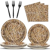 gisgfim 96 Pcs Straw Plates and Napkins Party Supplies Farm Hay Party Tableware Set Decorations Favors for Western Cowboy Theme Birthday Baby Shower for 24 Guests