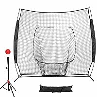 7×7 Baseball Net with Tee Kit, Portable Baseball Net for Hitting and Pitching, Softball Net with Tee, Carry Bag & Weighted Baseball