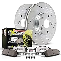 Power Stop K7435-26 Front Z26 Carbon Fiber Brake Pads with Drilled & Slotted Brake Rotors Kit and 1 Front Sensor Wire