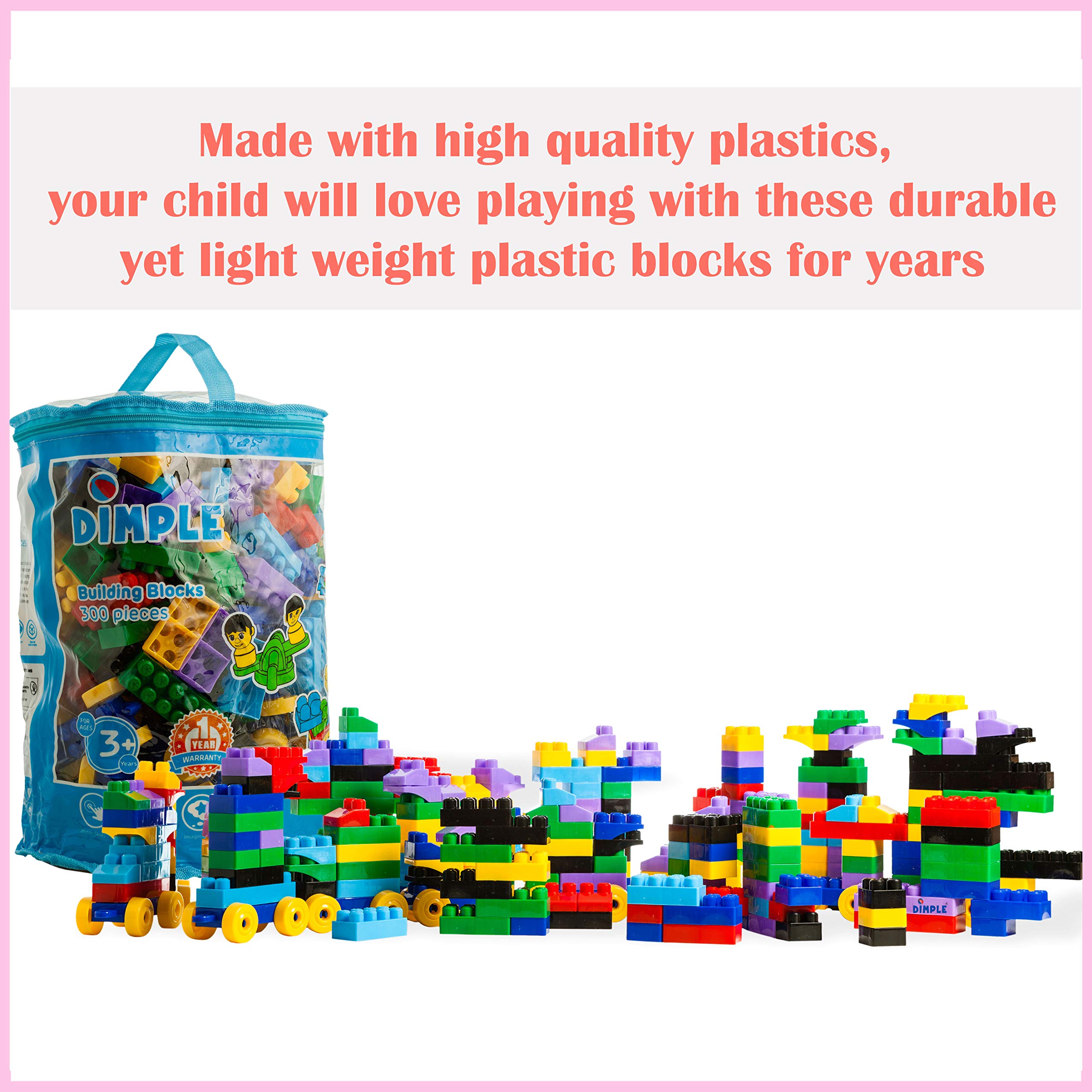 Dimple Large Blocks for Toddlers/Kids Stackable, Multi-Colored, Interlocking Toys Safe, Non-Toxic Plastic Bright Colors, Waterproof Boys and Girls Age 3 + (300 Pieces)