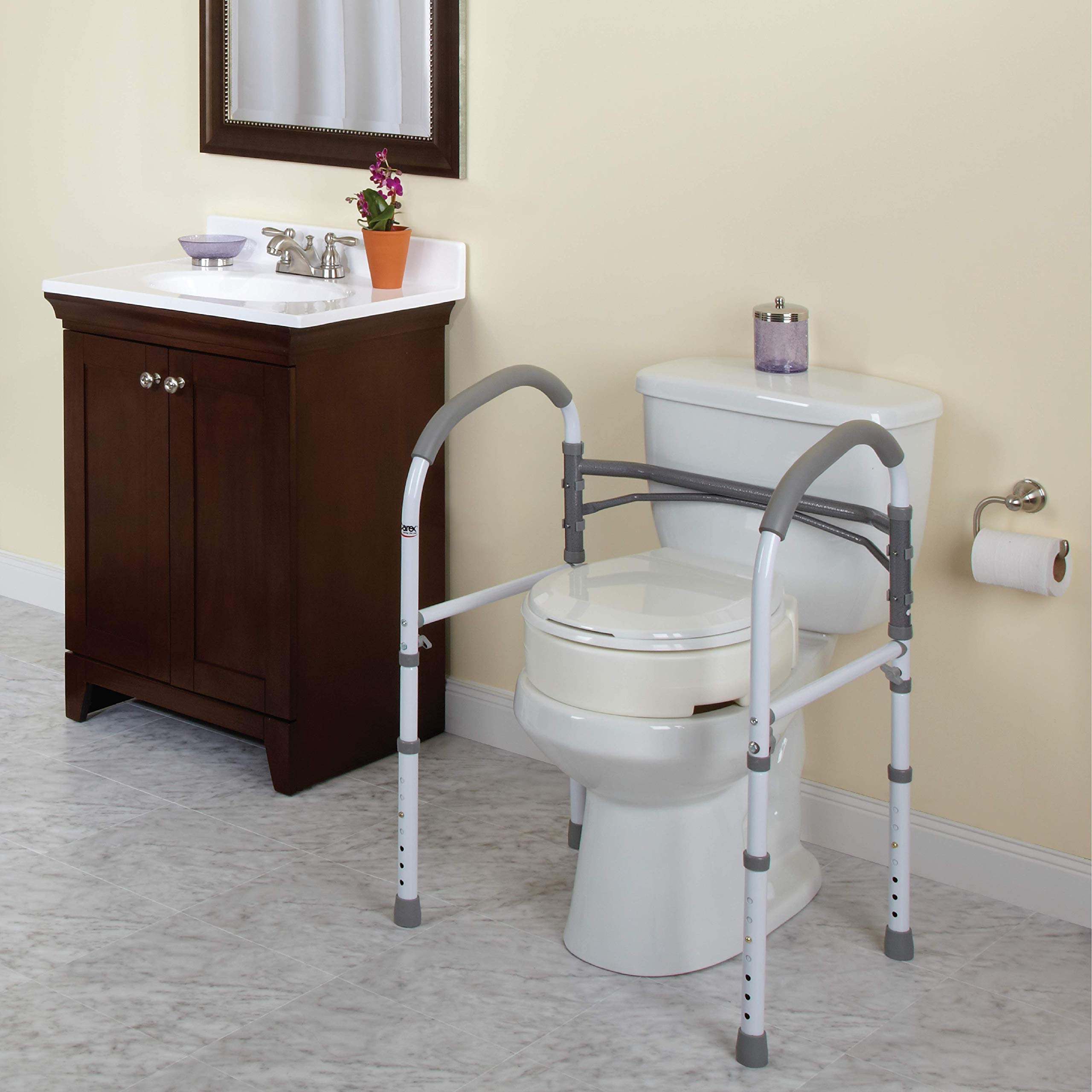 Carex Toilet Safety Rails - Toilet Handles for Elderly and Handicap Toilet Safety Rails, Toilet Safety Frame, Toilet Rails for Elderly and Toilet Bars for Elderly and Disabled