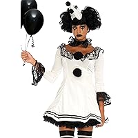 Leg Avenue womens 3 Pc Pierrot Clown Costume With Velvet Dress, Ruffle Neck Piece, Hat