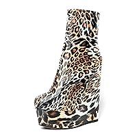 Womens Zip Patent Party Platform Round Toe Fashion Wedge High Heel Ankle High Boots 6 Inch