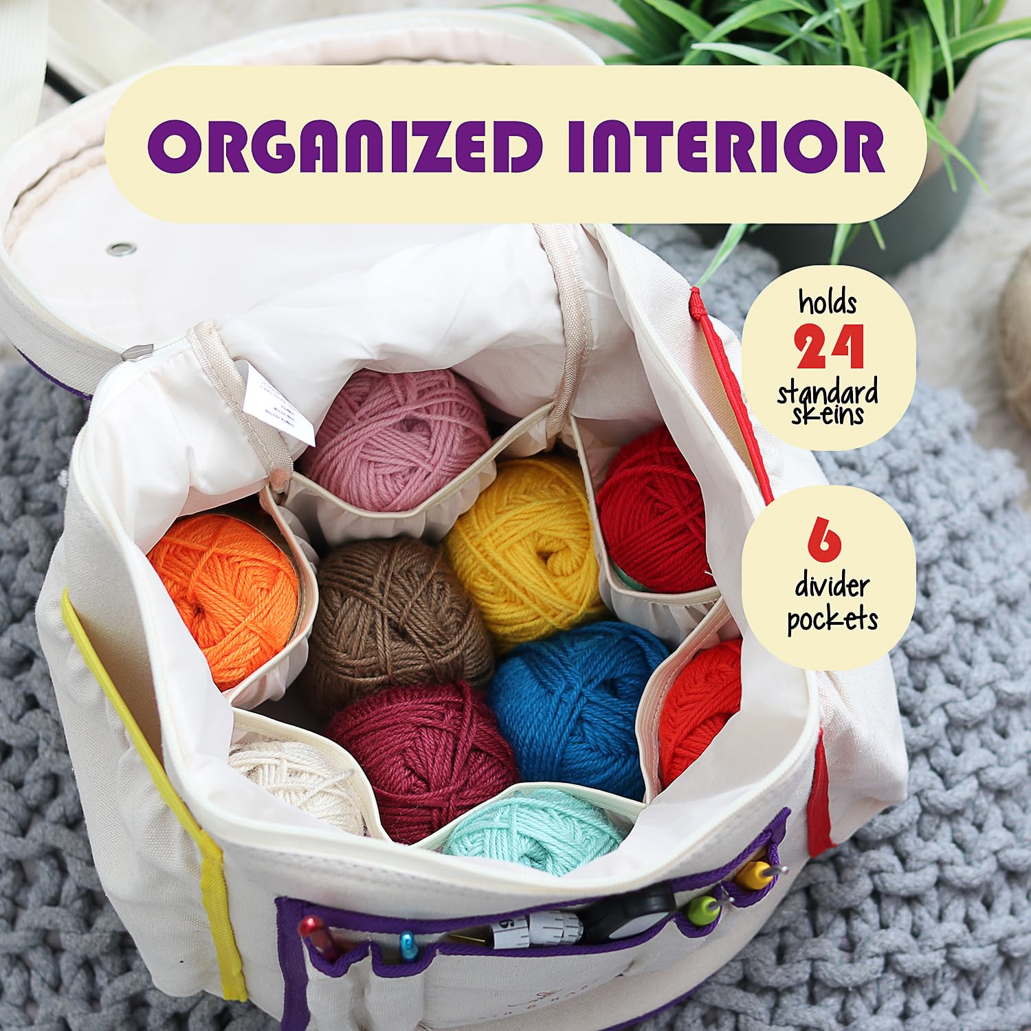 Hearth & Harbor Crochet Bag Organizer – Durable Knitting Bag, Yarn Organizer for Crochet Accessories and Supplies, Canvas Yarn Bag, Crochet Organizer with Accessories Case, Yarn Storage Organizer