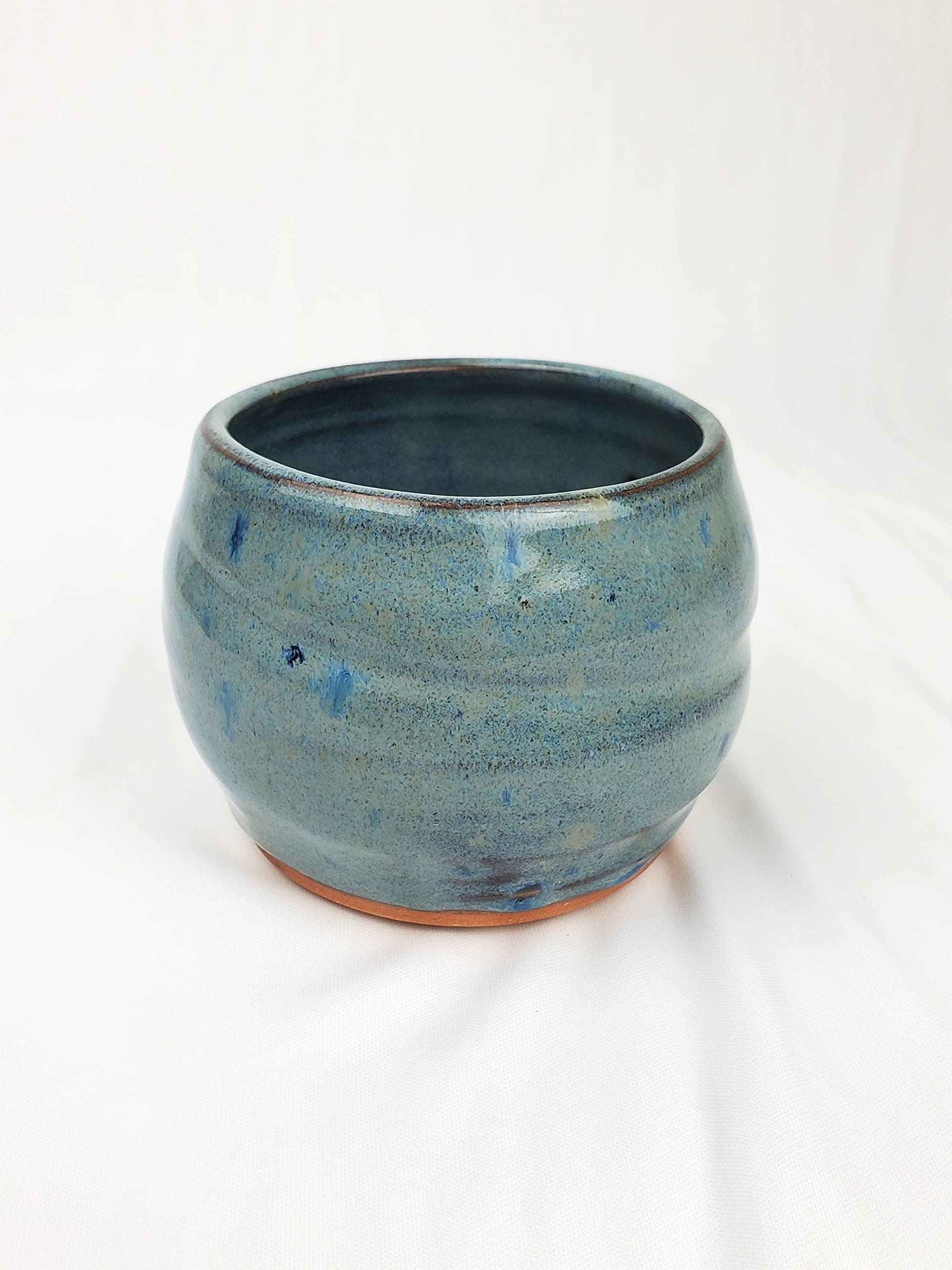 Hand Thrown Pottery Stemless Wine Glass in Slate Blue Handmade in North Carolina