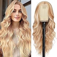 NAYOO Long Mixed Blonde Wavy Wig for Women 26 Inch Middle Part Curly Wavy Wig Natural Looking Synthetic Heat Resistant Fiber Wig for Daily Party Use (Mixed Blonde)
