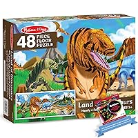 Melissa & Doug Land of Dinosaurs: 48pcs Floor Puzzle Bundle with 1 Theme Compatible M&D Scratch Fun Mini-Pad (00442)