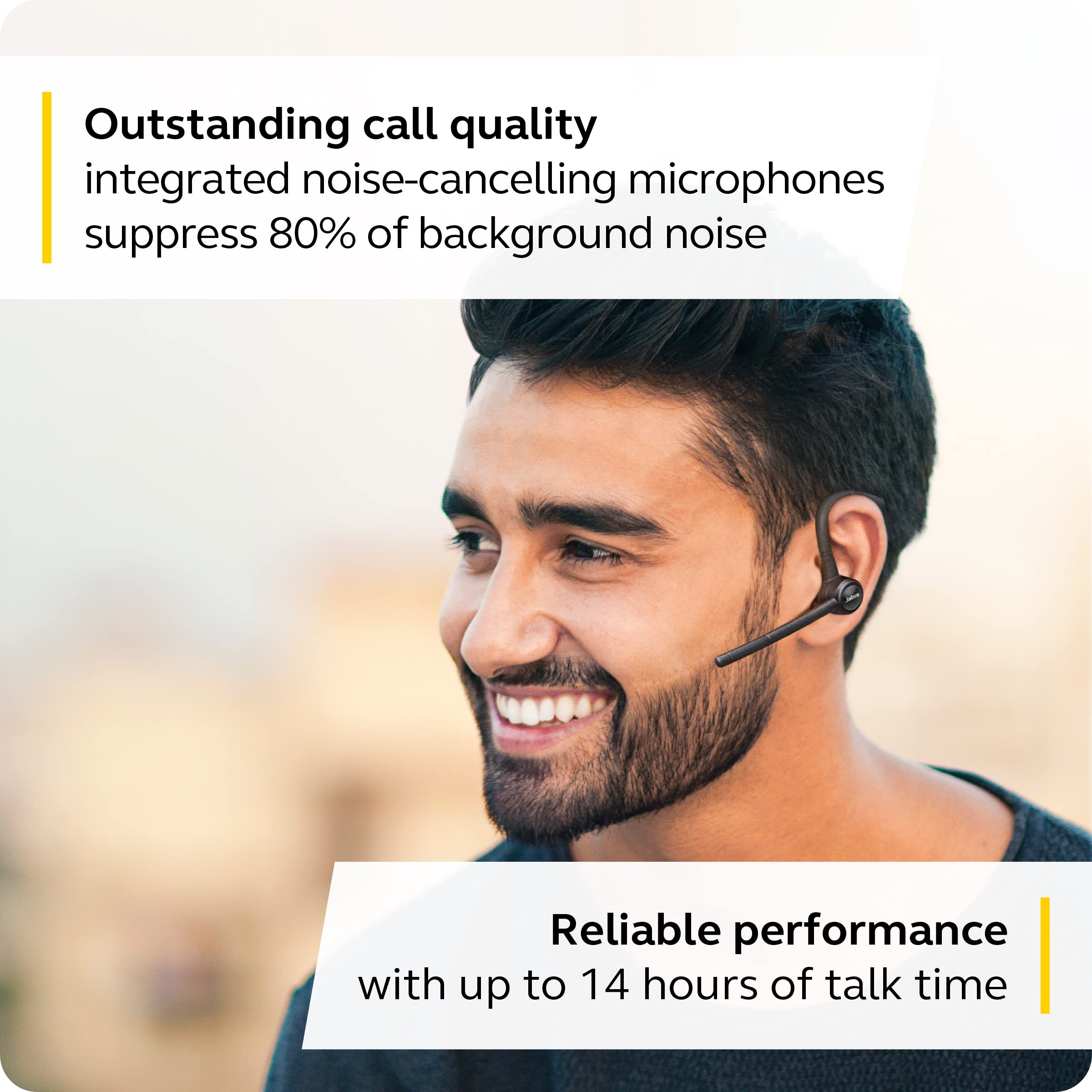 Jabra Talk 65 Mono - Premium Wireless Single Ear Headset - 2 Built-in Noise Cancelling Microphones, Media Streaming, Up to 100 Meters Bluetooth Range - Black