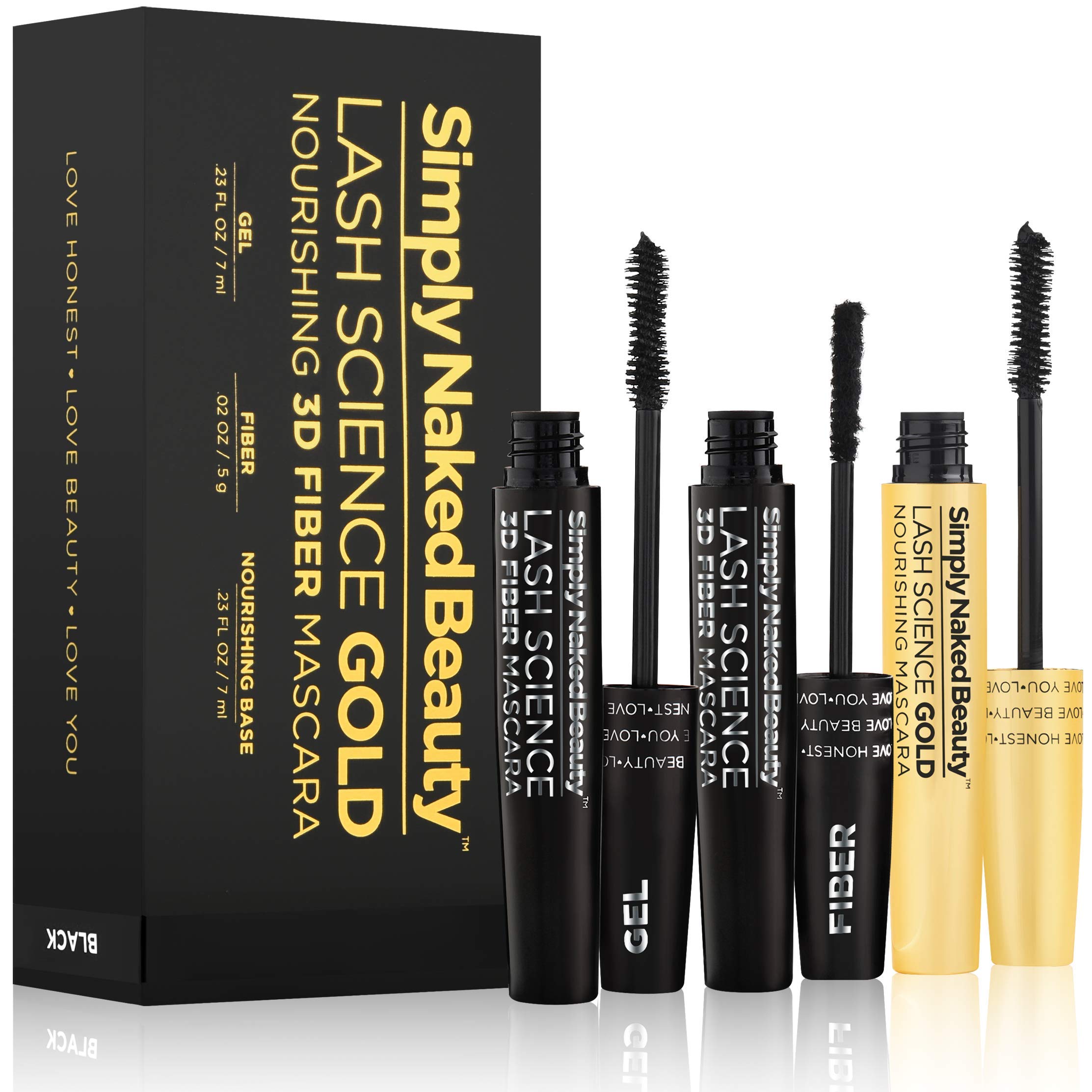 3D Black Mascara for Volume & Length - Eyelash Growth Nourishing Base, Black Mascara Gel & Dry Fibers to create 3D Lengthening Effect. Non-Toxic & Cruelty Free by Simply Naked Beauty
