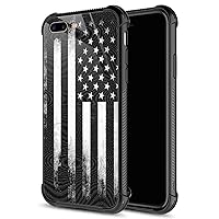 CARLOCA Compatible with iPhone 8 Plus Case,Retro Black White American Flag iPhone 7 Plus Cases for Girls Boys,Graphic Design Shockproof Anti-Scratch Drop Protection Case for iPhone 7/8 Plus