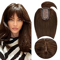 Hair Toppers for Women Real Human Hair Topper With Bangs 150% Density Hairpiece for Women with Thinning Hair Cover Grey Hair Hair Loss 12 inch Medium Brown
