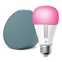 Echo Pop in Midnight Teal bundle with TP-Link Kasa Smart Color Bulb