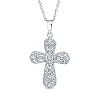 Bling Jewelry Elegant Bridal Cubic Zirconia Vintage Antique Style Migrain AAA CZ Christian Religious Cross Pendant Necklace For Women Teens .925 Sterling Silver