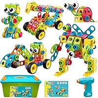 NXONE 195 PCS Educational STEM Toys for Boys and Girls Ages 3 4 5 6 7 8 9 10 Construction Building Blocks Toy Building Sets Kids Toys Creative Activities Games with Storage Box