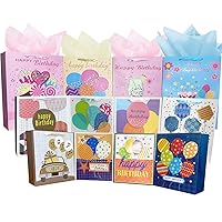 ANSLEY SHOP 12 Pcs Birthday Gift Bag with Handle and Tissue Paper, Assorted Sizes (4 Medium 10