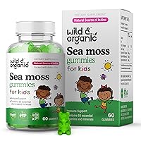 Wild & Organic Sea Moss Gummies for Kids - Vitamins & Iodine Rich Sea Moss Gummy for Immune Support - Digestive & Thyroid Health Supplements w/ Raw Irish Moss, Bladderwrack & Chicory Root - 60 Pcs