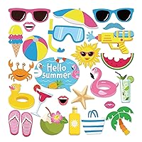 Summer Photo Booth Props(25CT),Pool,Hawaiian,Beach,Luau Photo Booth Props,Tropical Themed Party with Stick for Summer/Pool/Tiki/Tropical/Hawaiian Party Supplies