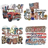4PCS Independence Day Heat Transfer Iron on Patches for Clothing American Independence Day Iron on DTF Transfer Patch Hoodie DIY Washable Applique 4th of July Thermal Sticker for Men Women T-Shirt