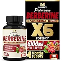 Premium Berberine HCl 6-in1 Equivalent 6100mg - 120 Capsules - Plus Ceylon Cinnamon, Milk Thistle, Turmeric, Artichoke - Berberine HCL Root Supplements Pills for Supports Immune System
