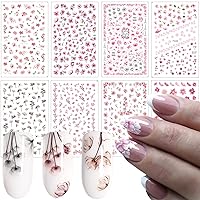 8 Sheets Flower Nail Stickers Self-Adhesive Design Spring Floral Leaves Nail Decals Cherry Blossoms Nail Art Stickers for Women Girls Flowers Acrylic Nails Decoration Manicure Tips