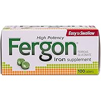 Fergon High Potency Iron Highly Soluble & Easily Digested, 27 mg Iron, 100 Tablets