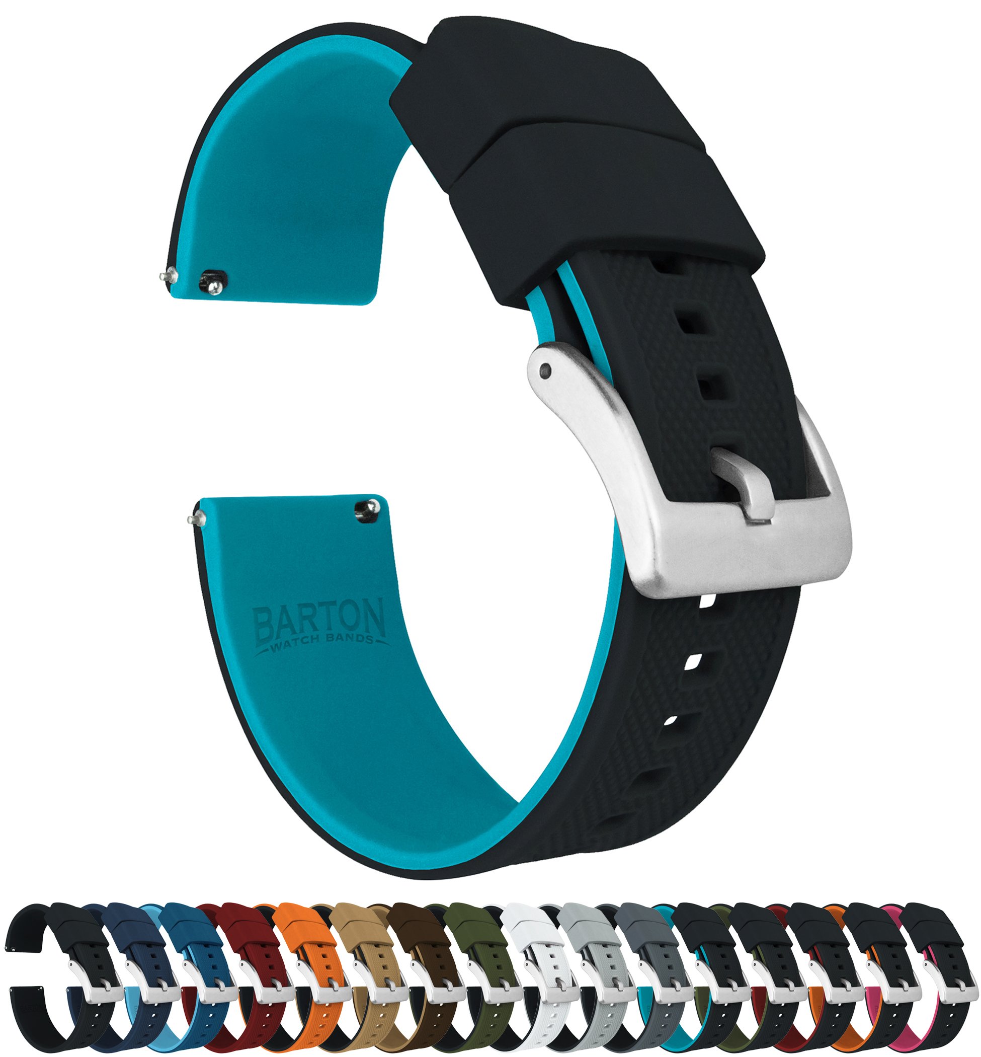 BARTON Elite Silicone Watch Bands - Quick Release - Choose Strap Color & Buckle Color (Stainless Steel, Black PVD or Gunmetal Grey) - 18mm, 20mm, 22mm & 24mm Watch Straps