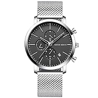 rorios Men's Watch Chronograph Analogue Quartz Wrist Watch with Stainless Steel Strap Waterproof Business Men's Watch Fashion Watches for Men