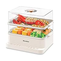 Electric Food Steamer for Cooking, 6.4Qt Vegetable Steamer with 2-Tier BPA-Free Steam Trays, Quick Simultaneous Cooking for Veggies, Meats, Rice, Seafood, 500W Heating, 24H Delay Start Timer