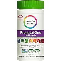 Rainbow Light Prenatal One Multivitamin – High Potency, Clinically Proven Absorption of Vitamin D, B2, B5, Folate, Calcium, Zinc, Iron, Non-GMO, Vegetarian – 150 Tablets (5 Month Supply)