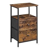 Nightstand, 24-Inch Tall Side Table with 2 Fabric Drawers and Storage Shelf, for Bedroom, Rustic Brown and Black ULGS025B01