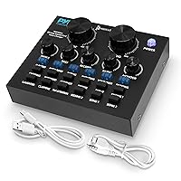 Pyle PKSCRD208 Bluetooth Mini Audio Interface Podcast Mixer Sound Card - Live Streaming for PC Computer iPhone Broadcasting | Voice Changer V8 with 12 Sound Effects,3 Inputs, Mic Input