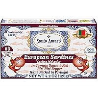 Santo Amaro - Authentic European Sardines in Tomato Sauce & Red Piri Piri Pepper, Hand-Packed Canned Sardines in Spicy Sauce from Portugal, Portuguese Sardines, Low Mercury, 23g Protein, Pack of 3