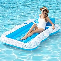 Inflatable Tanning Pool Float Lounge for Adults, BAIAI Large Pool Floaties Rafts for Adults with Headrest Drink Holder Sun Tanning Floats for Swimming Pool Lake Float Summer Beach Pool Party Toys