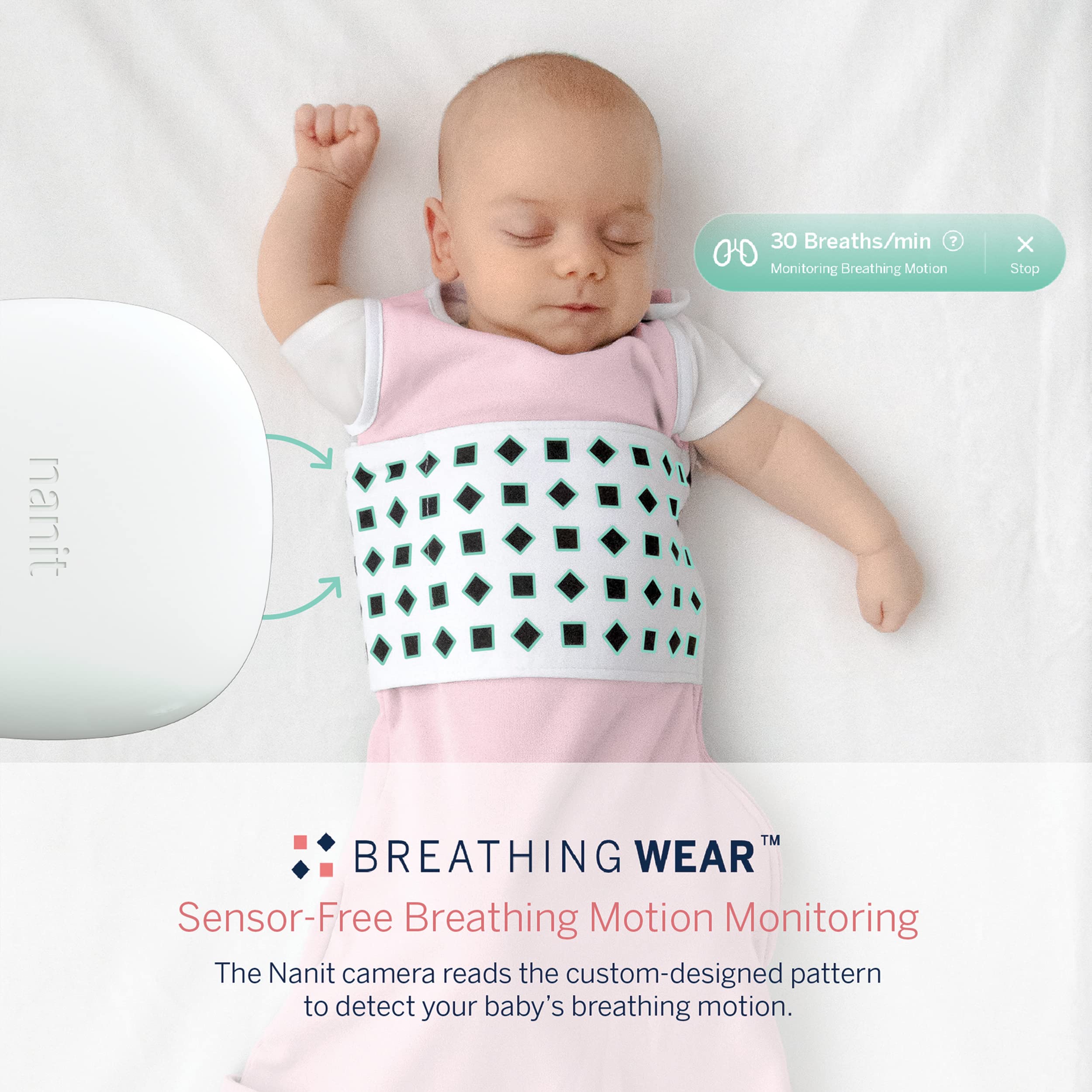 Nanit Breathing Wear Sleeping Bag – 100% Cotton Baby Sleep Sack - Works Pro Baby Monitor to Track Breathing Motion Sensor-Free, Real-Time Alerts, Size Small, 3-6 Months, Blush Pink