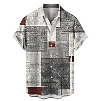 Mens Bowling Shirts Vintage Colorblock Distressed Button Down Shirt Short Sleeve Hawaiian Shirts Beach Tops