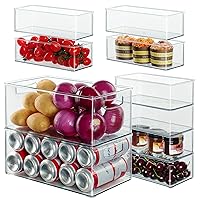 Hudgan 10 PACK Straight Sided Fridge Organizer Bins, Stackable Plastic Storage Containers for Organizing, Multi-size Clear Organizer Bins for Fruit, Produce, Vegetable Storage