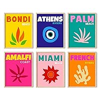 HAUS AND HUES Colorful Framed Wall Art - Set of 6 Trendy Travel Wall Decor, Aesthetic Preppy Room Decor, Travel Decor for Home, Multi Color Around the World Travel Theme (Beige Framed, 11x14)