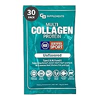 NSF Certified for Sport Multi Collagen Protein Powder Bone, Skin, Hair, and Joint Support (30 Pack), Single Serves | Hydrolyzed Collagen Supplements (Unflavored)