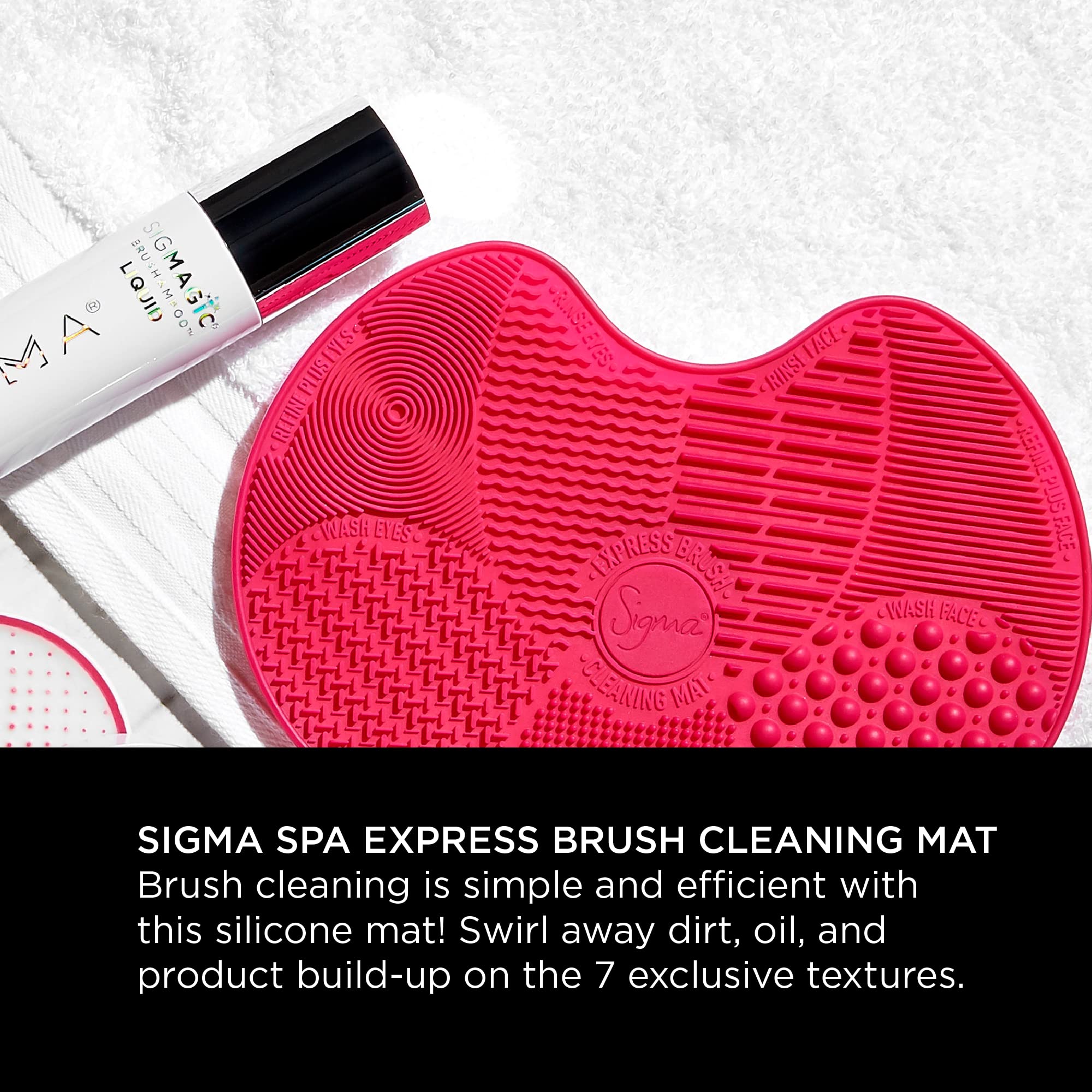 Sigma Beauty Makeup Brush Cleaner Mat – Sigma Spa Express Silicone Makeup Brush Cleaning Mat with Suction Cups for Cleaning Makeup Brushes, Compact Design Fit for Any Travel Makeup Kit (Pink)