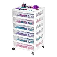 IRIS USA 6 Drawers Scrapbook Plastic Storage Cart with Organizer Top with Casters, White