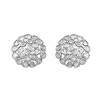 1.65 CTW Natural Diamond Polki Cluster Round Studs 925 Sterling Silver Platinum Plated Everyday Handmade Slice Diamond Earrings