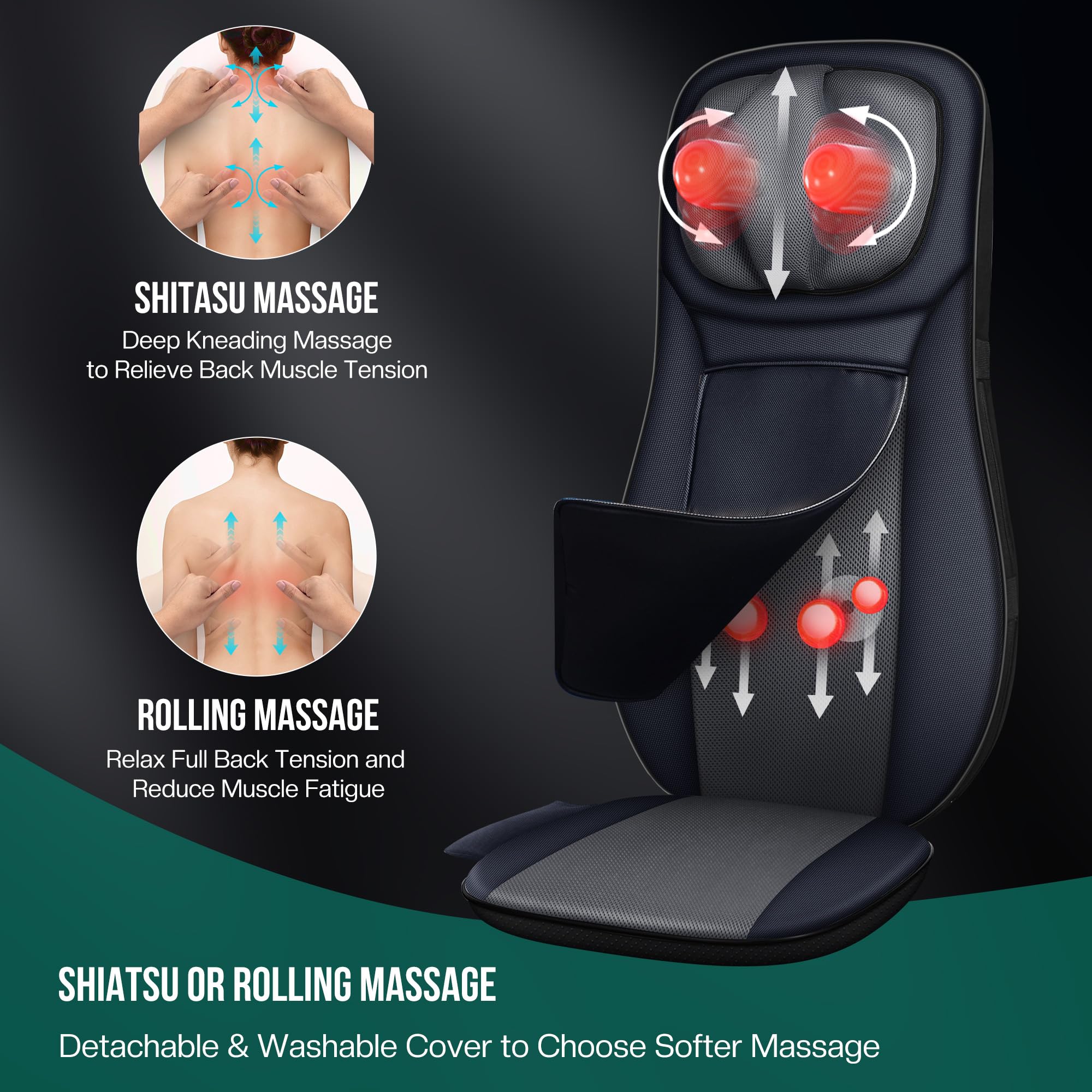 Snailax Shiatsu Neck and Back Massager with Heat, Deep Kneading Massage  Chair Pad, Seat Cushion Massager with Gel, Gifts