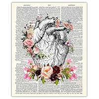Vintage Floral Anatomical Heart Halloween Wall Decor - 8x10 Unframed Halloween Pictures, Goth & Wiccan Decor for Fall & Halloween Wall Art - Creative Gift Idea for Witchy Home & Goth Room Decor Lovers