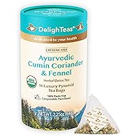 DelighTeas Organic Digest & Detox CCF Tea | Eco-friendly, Compostable Pyramid Tea Bags | Ayurvedic Cumin, Coriander, Fennel Tea | USDA Organic, Caffeine Free, Kosher | 16 Tea Bags, 4g each