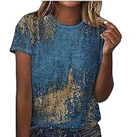 Summer Tops for Women Floral Printed Casual T Shirts Fashion Crewneck Short Sleeve Tunic Tops Loose Fit Blouses